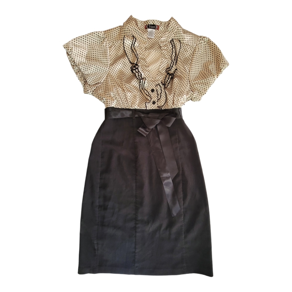 Trixxi Dress 11 Juniors Ruffles Polka Dots Black Cream Vintage Retro Rockabilly